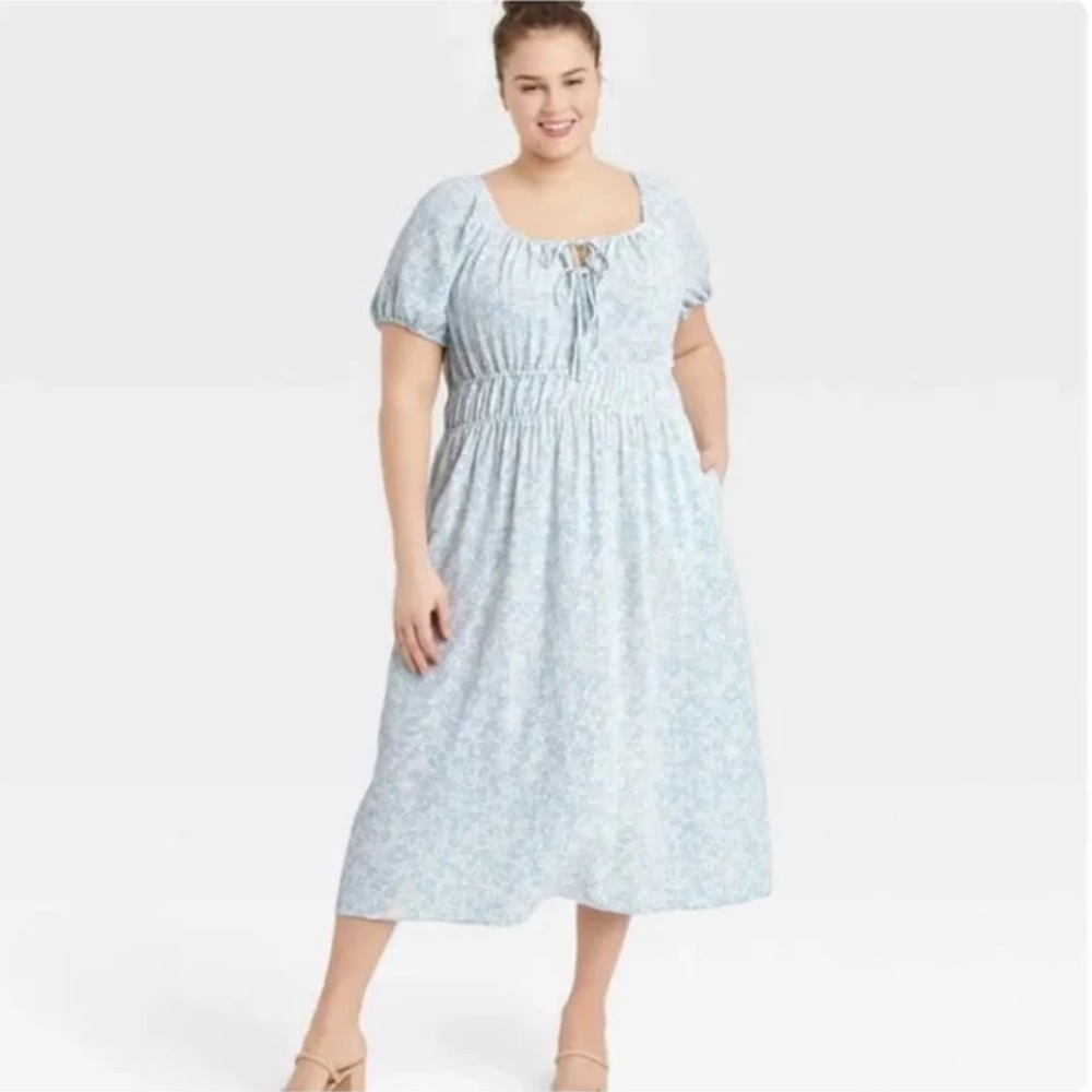 Who What Wear Floral Smocked Midi Dress